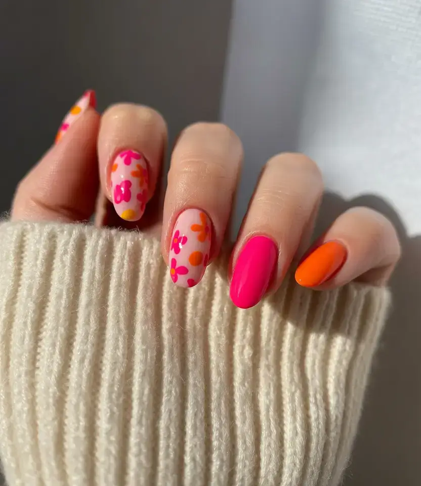 vibrant spring nail design 2026 Floral Funk Pop