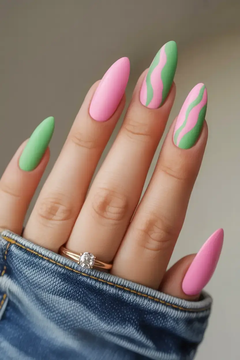 vibrant spring nail design 2026 Flora-Fantasy Waves