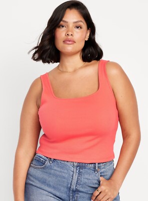 Old Navy Women’s Ultra-Crop Rib-Knit Square Neck Tank Top Coral Tropics Size XS | eBay