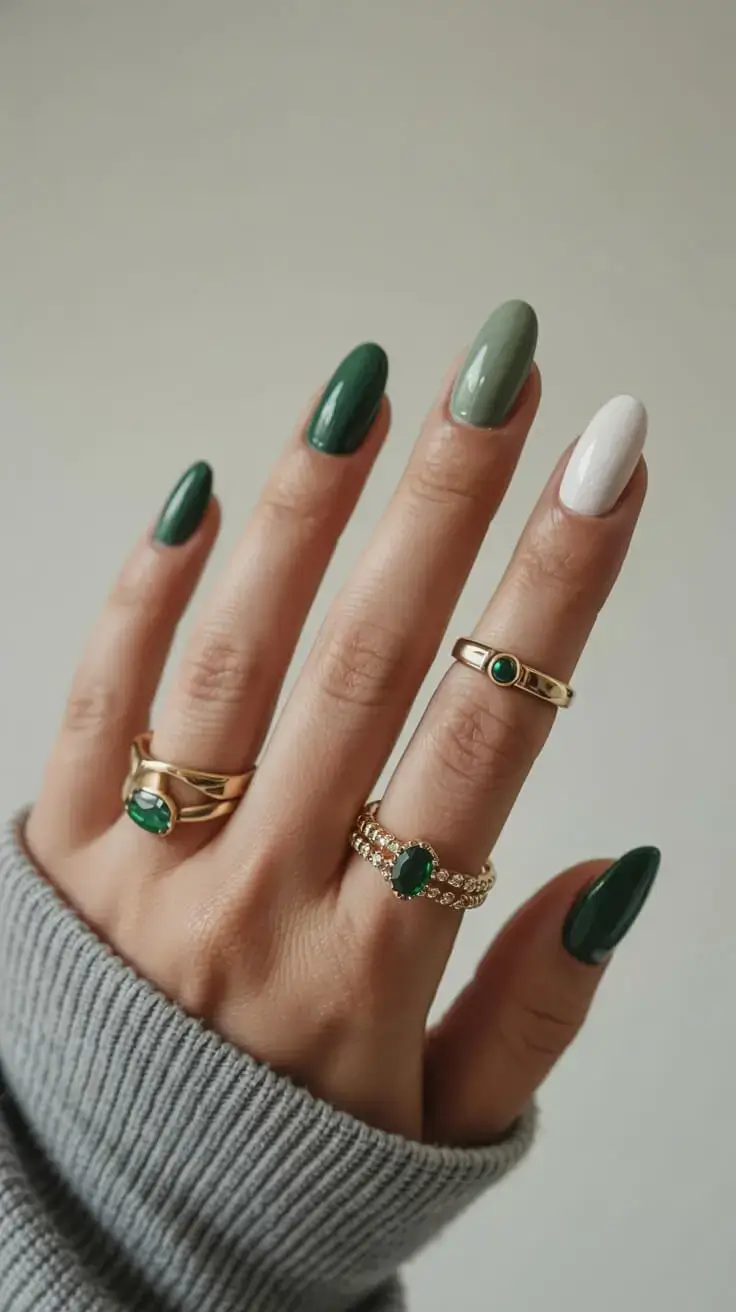 april nails colours spring 2026 Deep Green and Sage Spring Contrast
