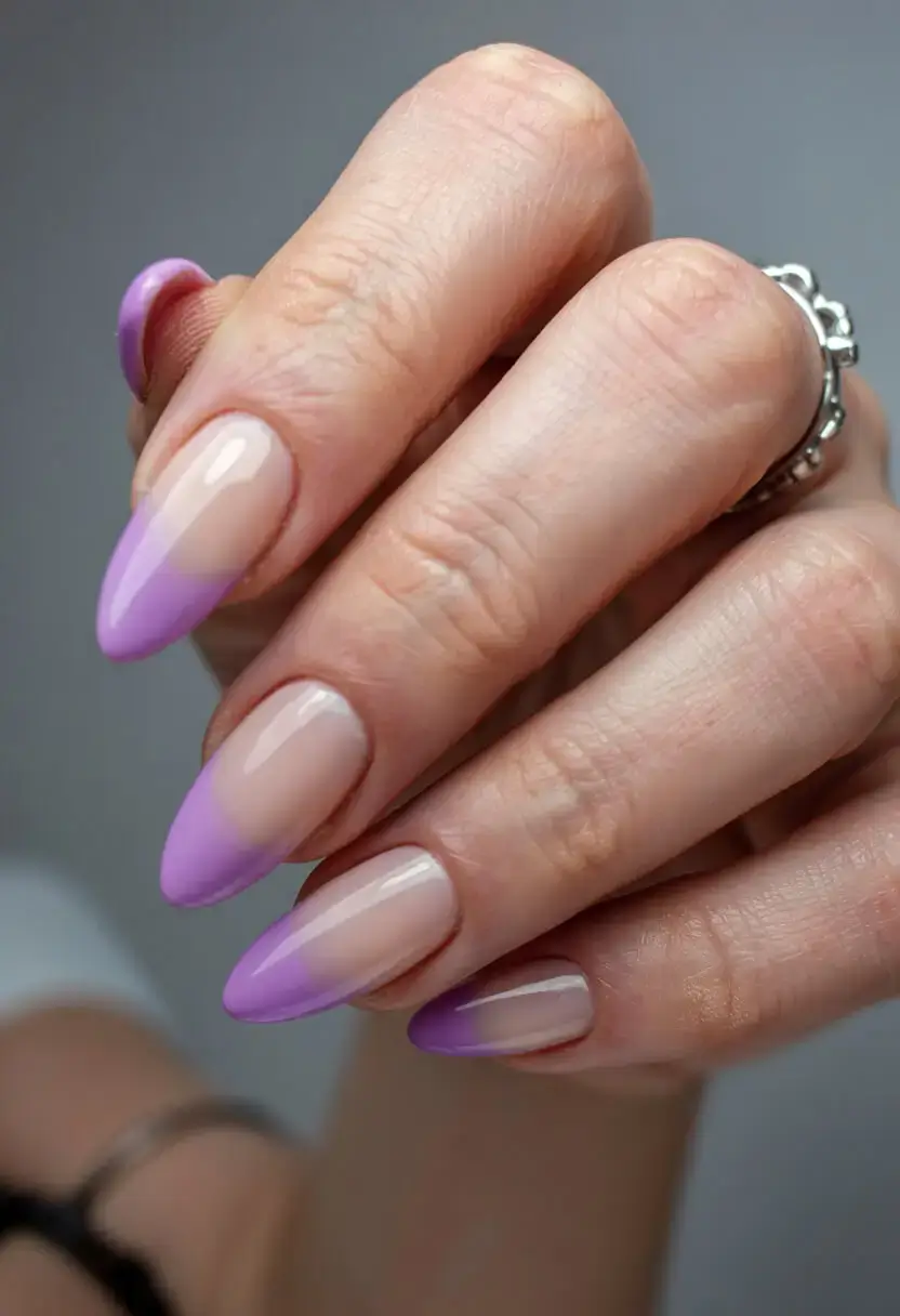 april nails colours spring 2026 Lavender Ombre Almond Nails