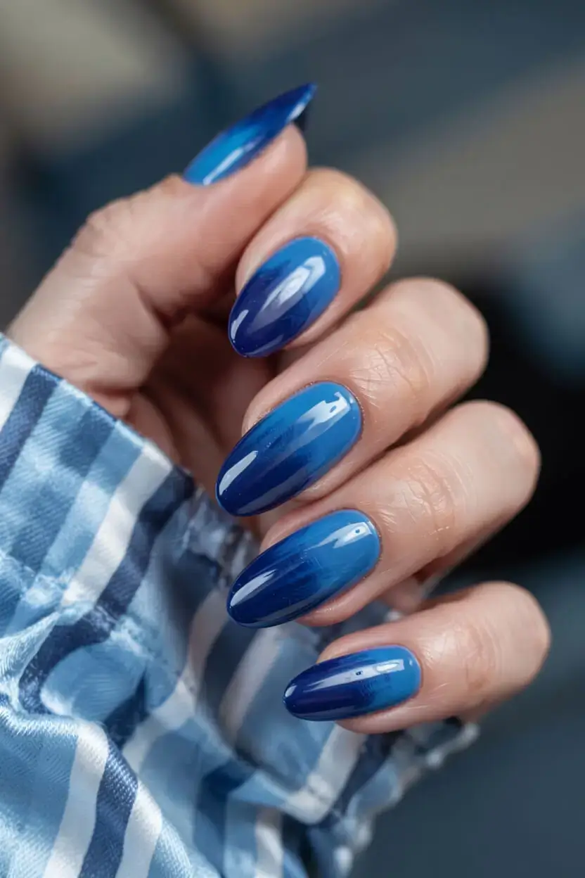 april nails colours spring 2026 Ocean Blue Gradient Almond Nails