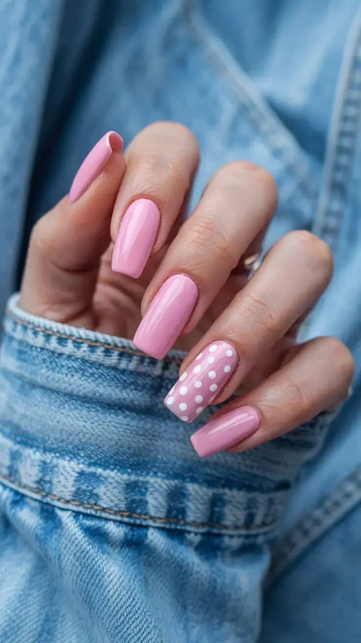 april nails colours spring 2026 Playful Pink with Polka Dot Accent