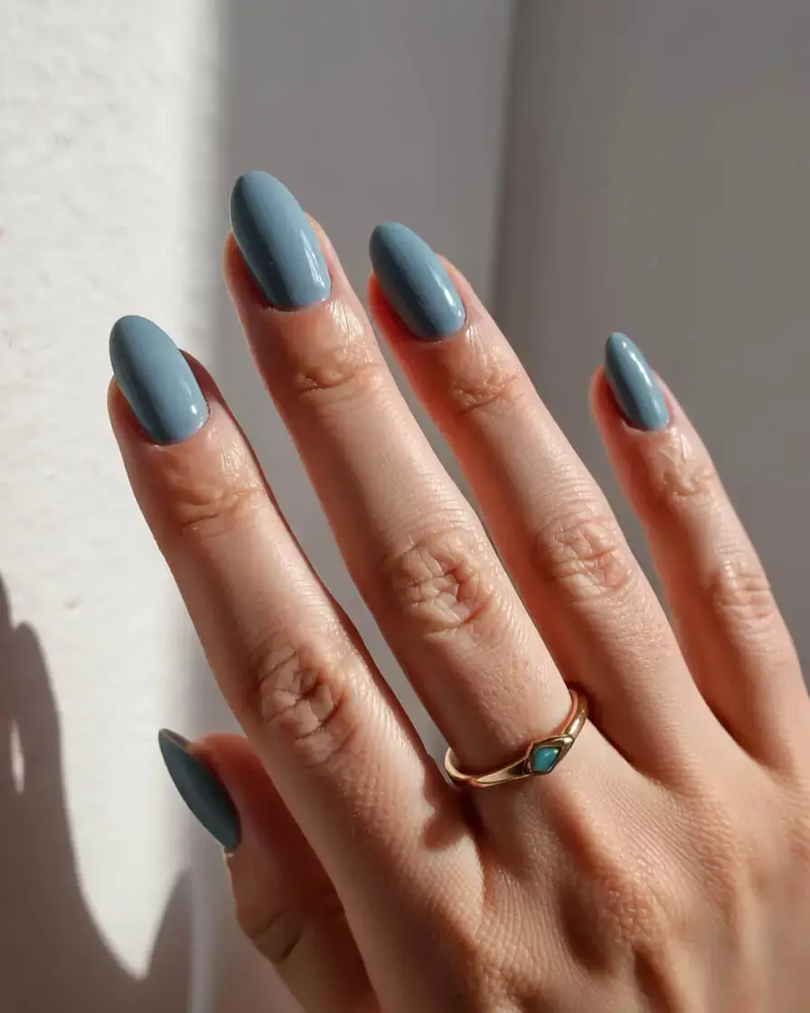 april nails colours spring 2026 Dusty Blue Spring Calm