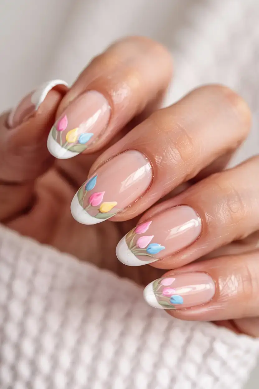 april nails ideas spring 2026 Delicate Tulip French Tips for a Soft Spring Manicure