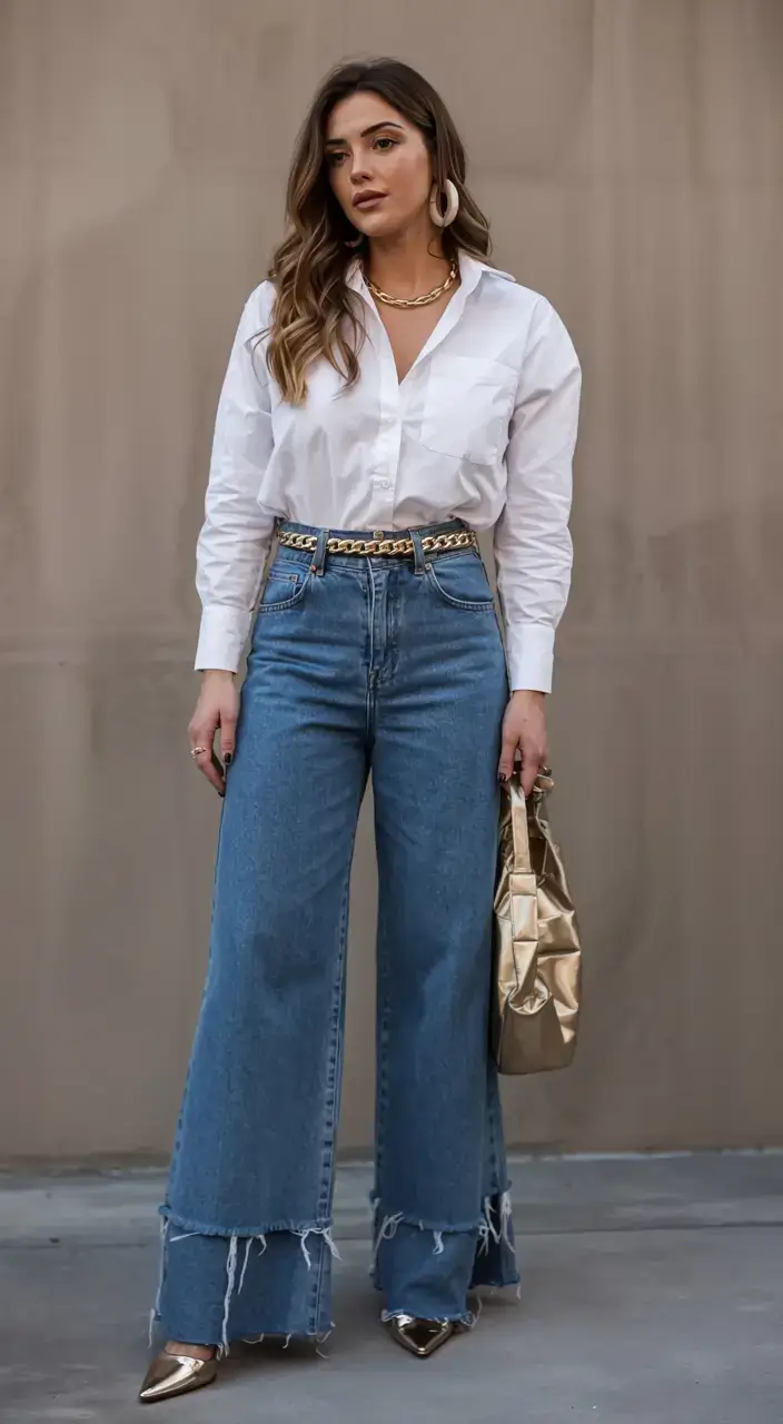 april outfits ideas spring 2026 White Shirt and Wide-Leg Denim for Elevated Spring Basics