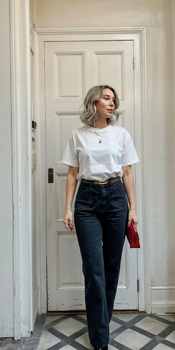 april outfits ideas spring 2026 The Elevated White Tee and Dark Denim Formula