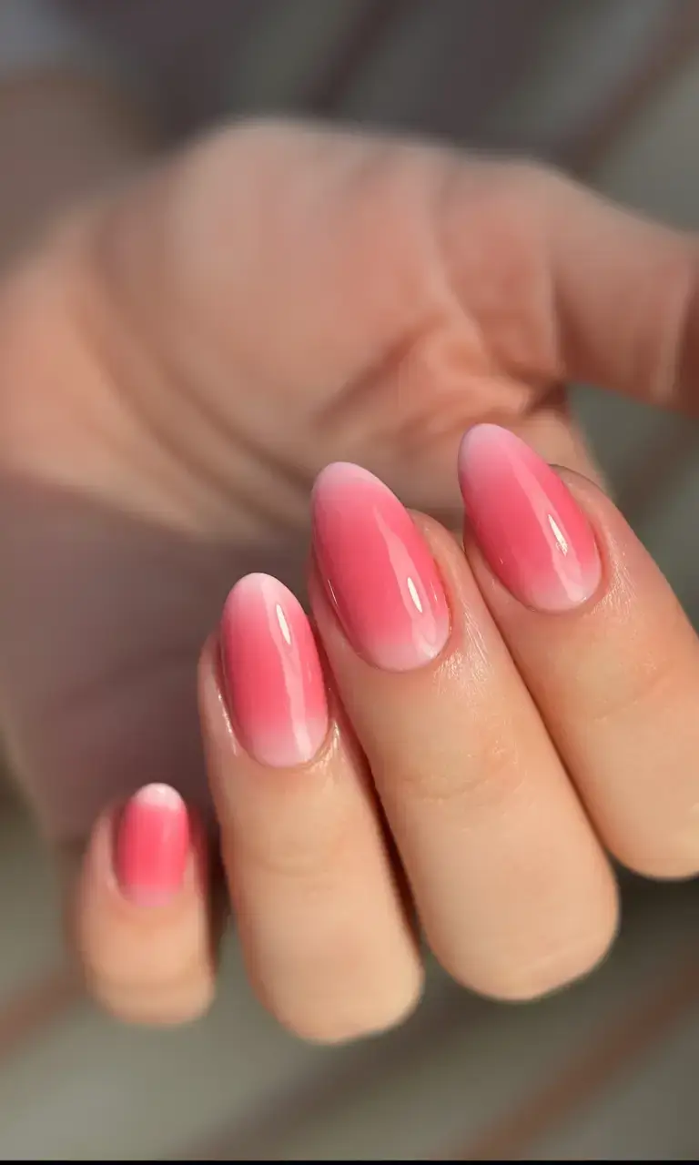 beautiful spring aura nails 2026 Soft Pink Aura Gradient with a Delicate Glow