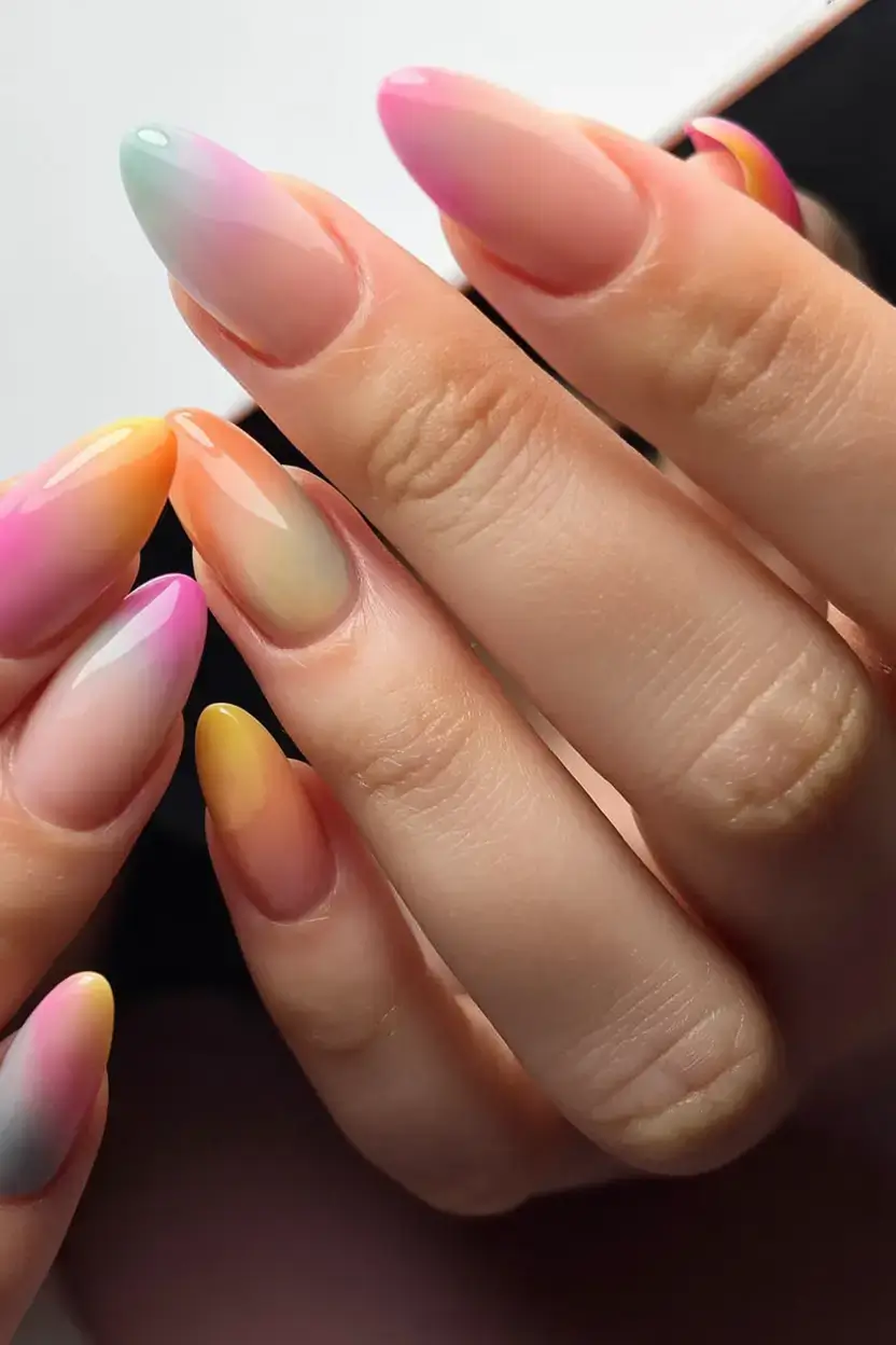 beautiful spring aura nails 2026 Pastel Rainbow Aura Nails with Dreamy Spring Colors