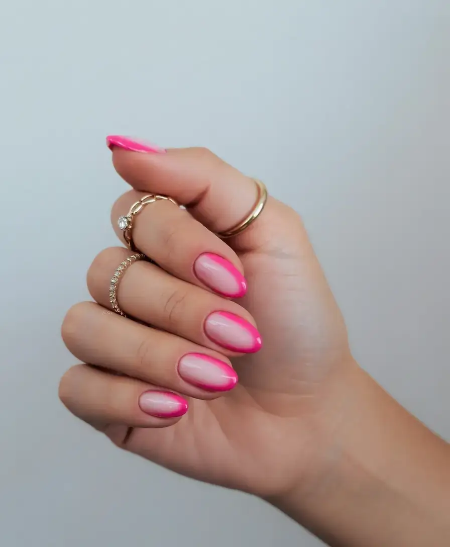 beautiful spring aura nails 2026 Hot Pink Outline Aura Nails with Modern Edge