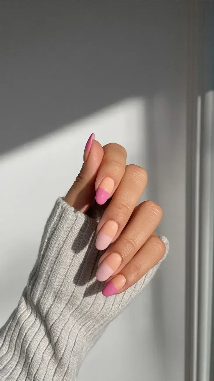 beautiful spring aura nails 2026 Modern Pink Color-Block French for a Playful Spring Update