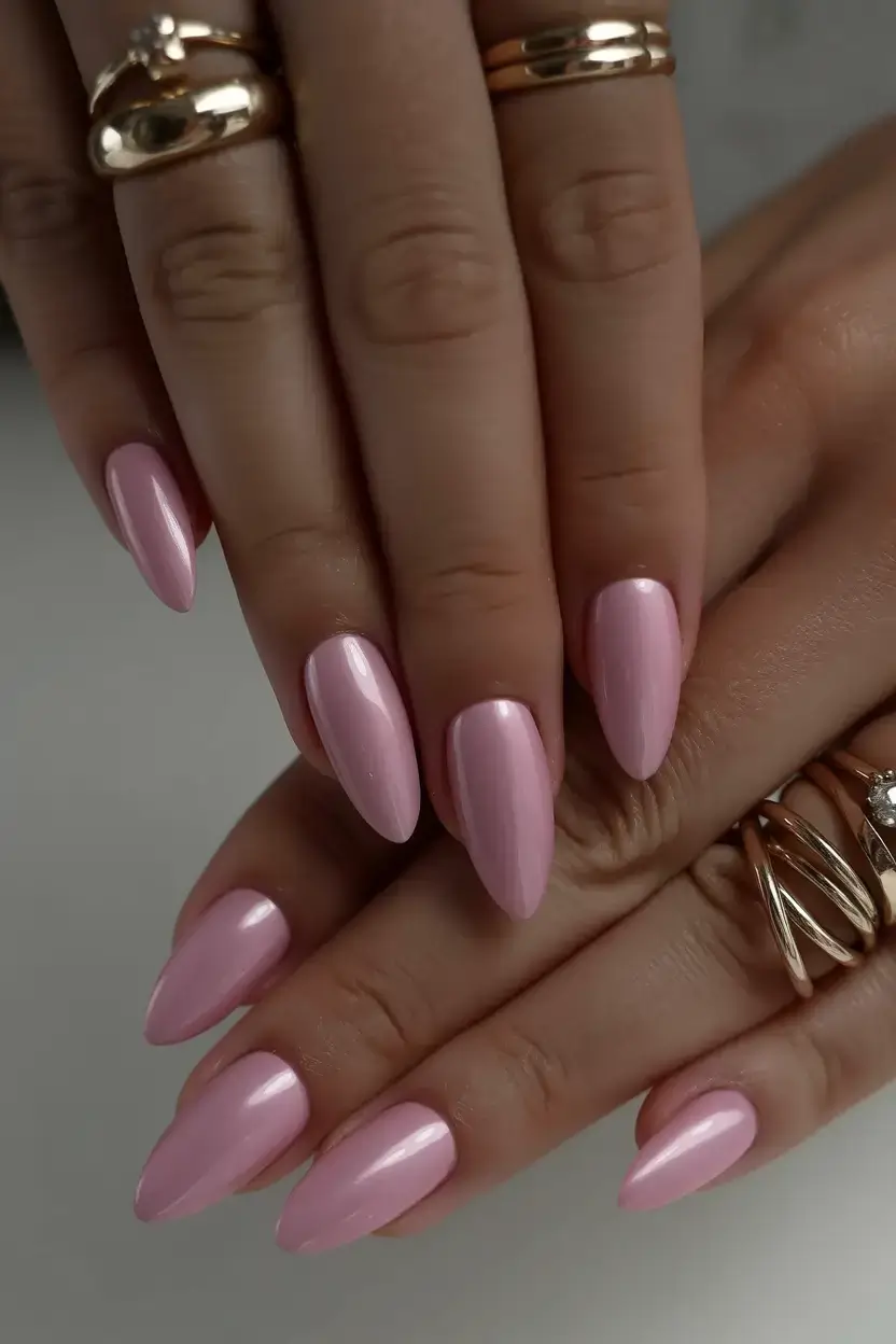beautiful spring aura nails 2026 Classic Glossy Blush Almond Nails for Timeless Elegance