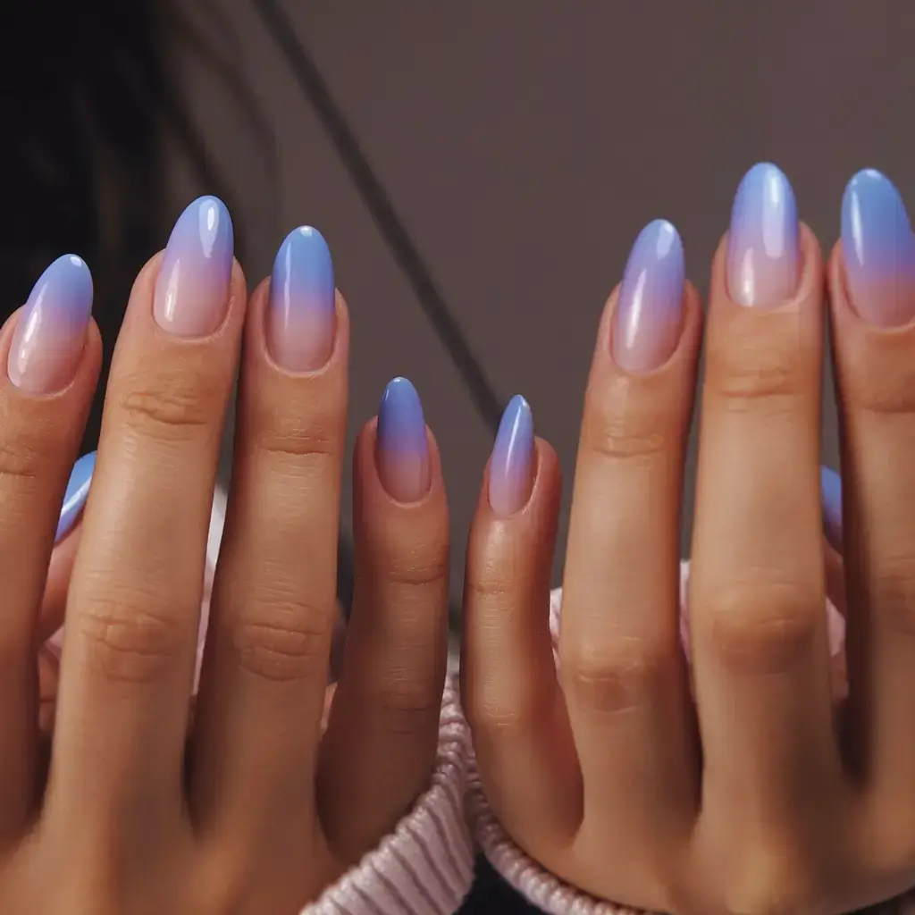 beautiful spring aura nails 2026 Dreamy Blue-Lavender Ombre Aura Nails