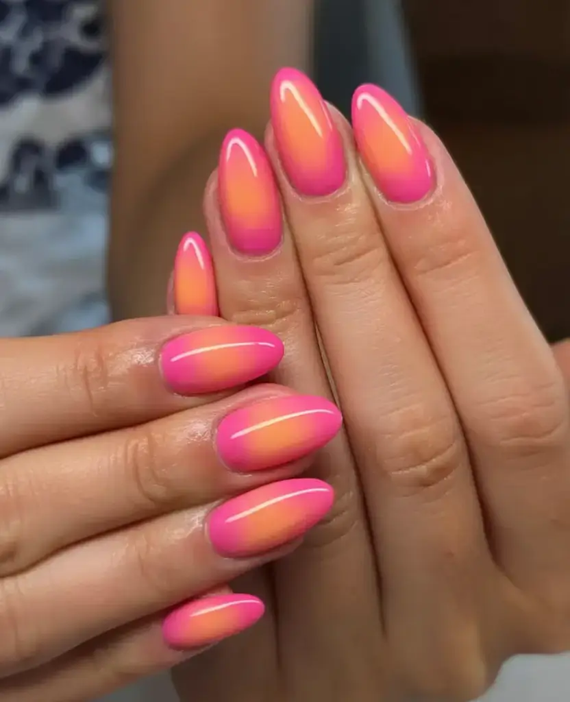 beautiful spring aura nails 2026 Vibrant Sunset Pink Aura Nails for Bold Spring Energy