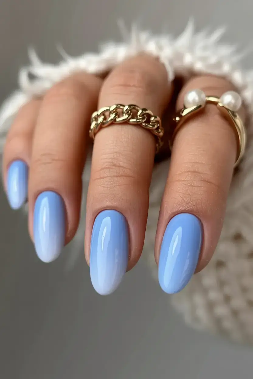 beautiful spring aura nails 2026 Powder Blue Almond Nails That Feel Like Clear Spring Skies