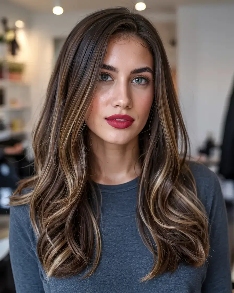 chic spring ash brown hair color 2026 Glossy Ash Brown with Subtle Caramel Highlights