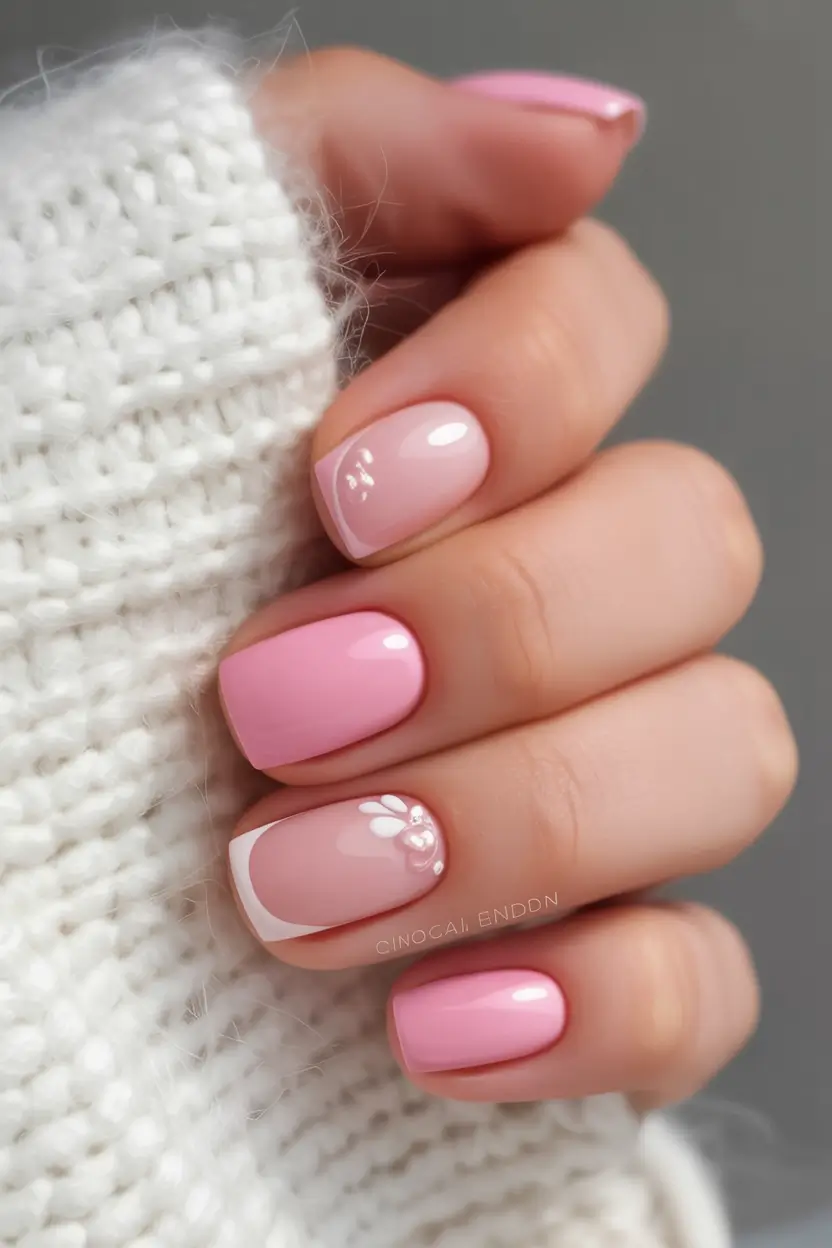cozy short spring nails 2026 Soft Pink French Accent with Delicate Spring Petals