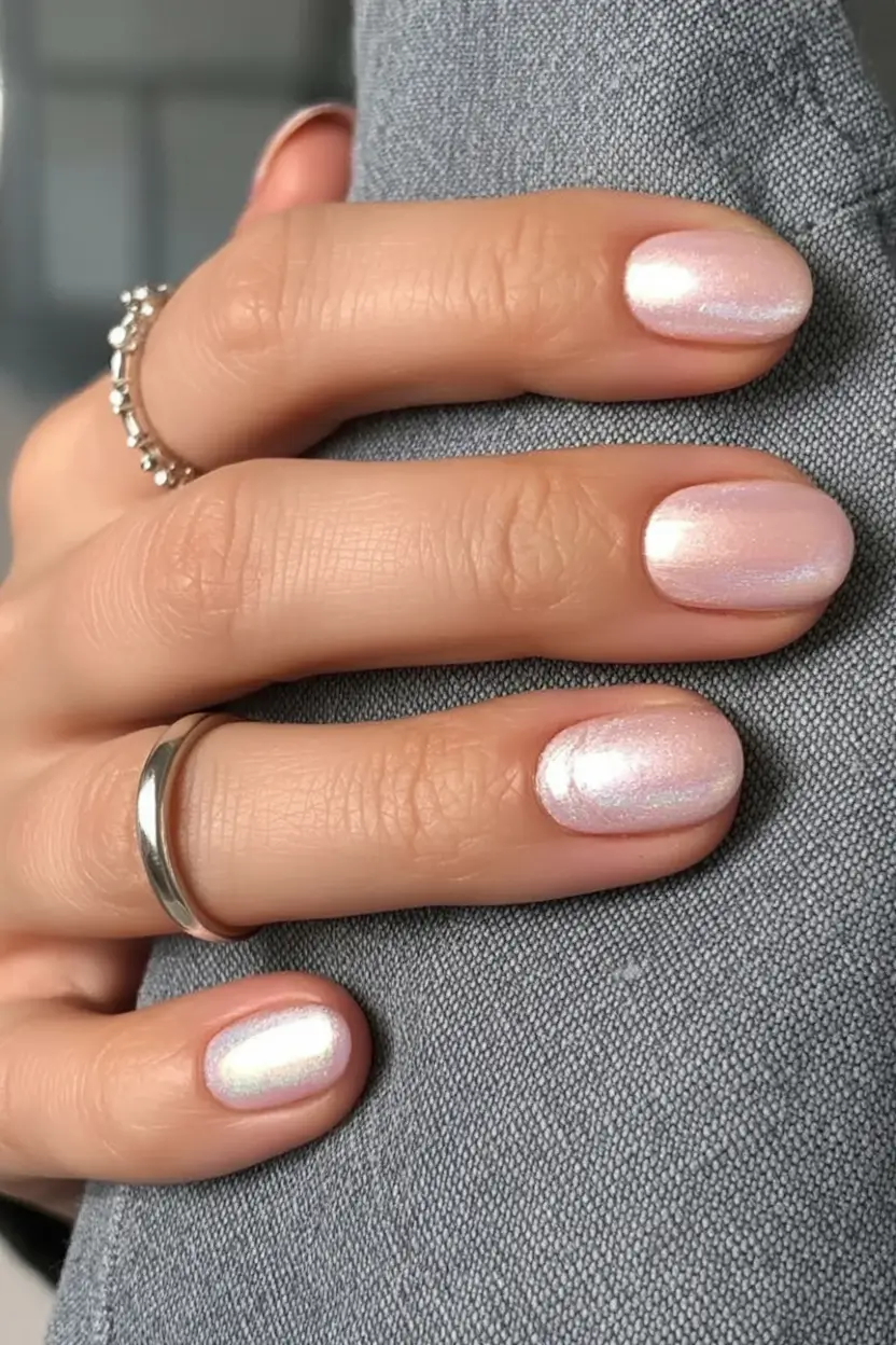 cozy short spring nails 2026 Shimmering Pearl Nails for Soft Spring Glow