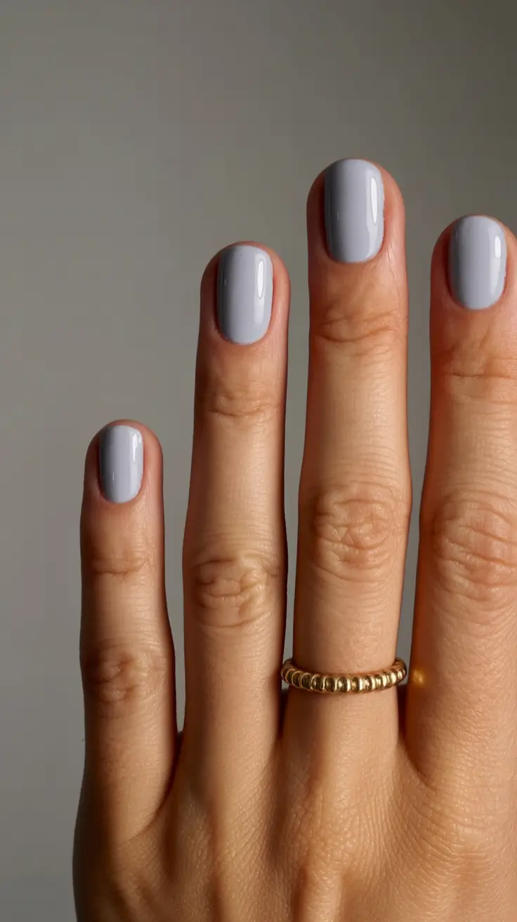 cozy short spring nails 2026 Cool Gray Minimal Nails for Modern Spring Style