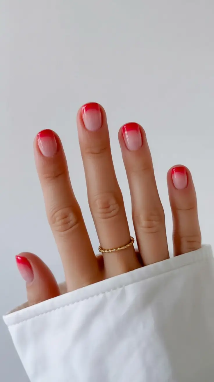 cozy short spring nails 2026 Cherry-Tinted Micro French for a Fresh Spring Glow