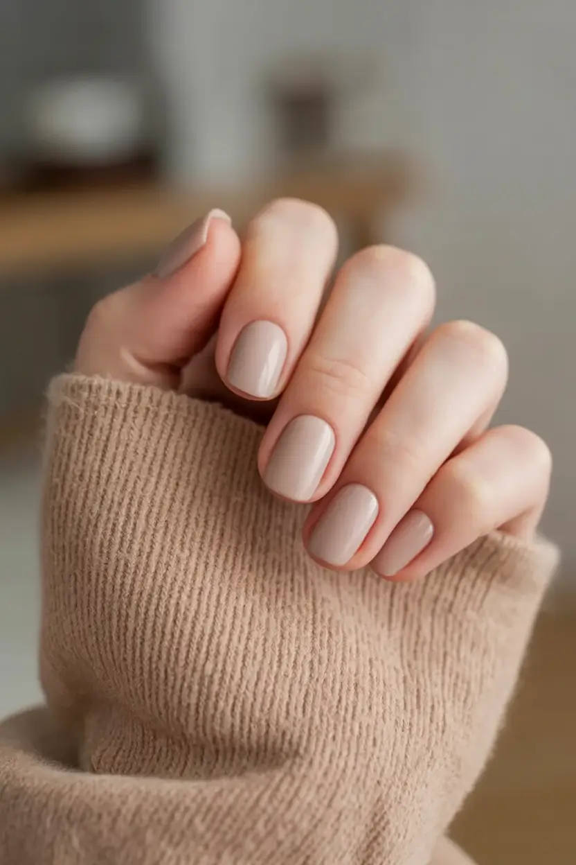 cozy short spring nails 2026 Warm Beige Minimal Nails for Calm Everyday Style