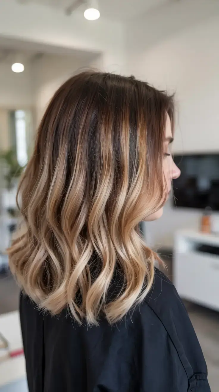 creative spring balayage hair color ideas 2026 Soft Caramel Balayage Lob with Luminous Texture