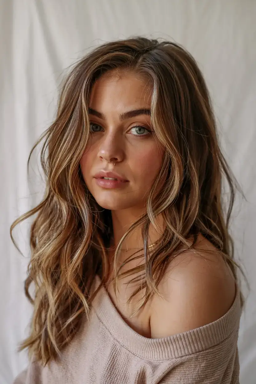 creative spring balayage hair color ideas 2026 Caramel Melt Balayage with Soft Romantic Waves