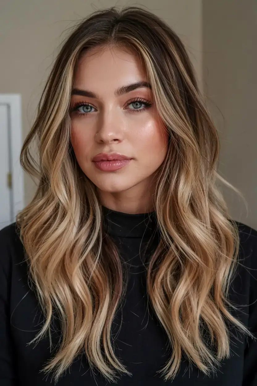 creative spring balayage hair color ideas 2026 Soft Champagne Blonde Balayage with Face-Framing Highlights