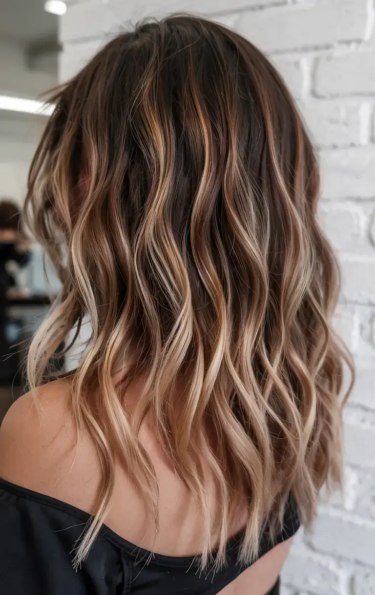 creative spring balayage hair color ideas 2026 Cool Vanilla Balayage Melt on Medium Length Waves
