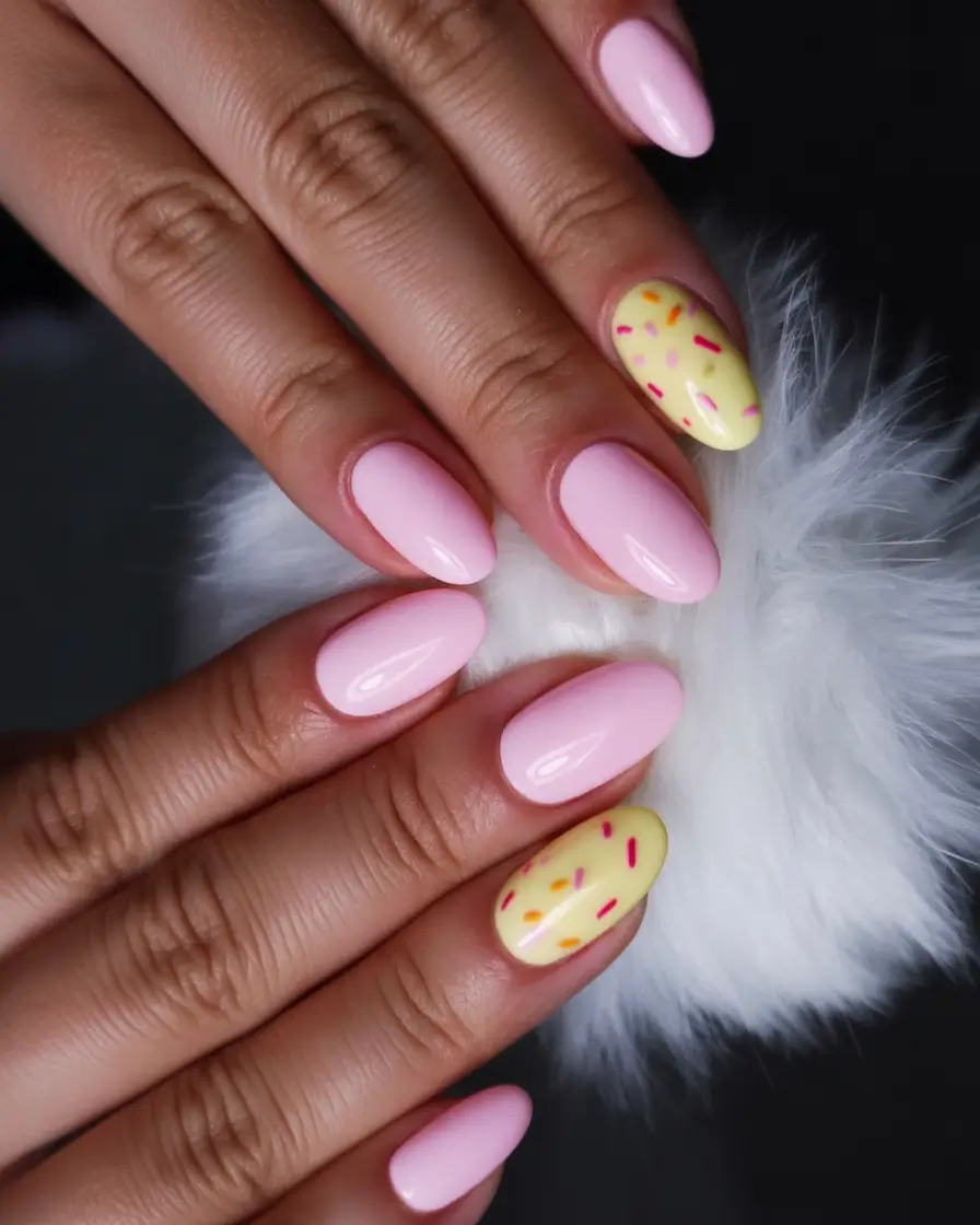 cute easter nail art ideas 2026 Pastel Sprinkle Nails Inspired by Easter Treats