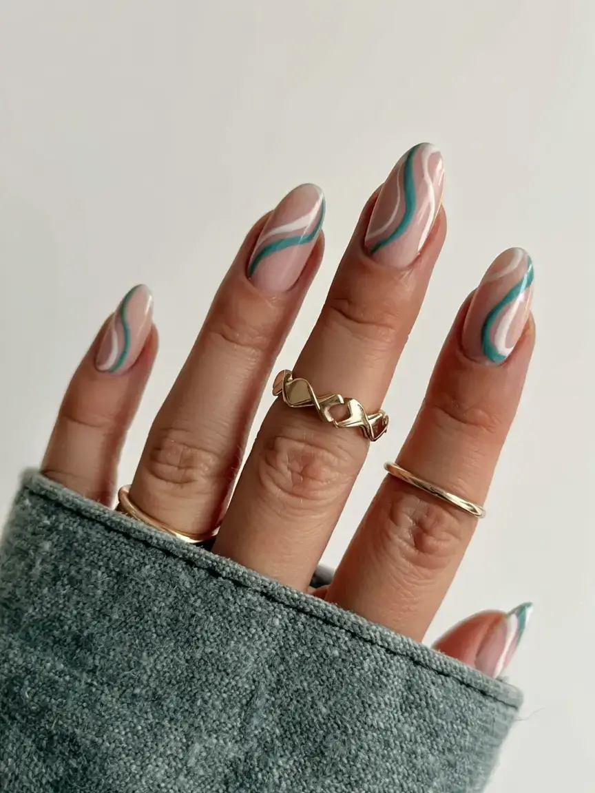 cute easy spring nail designs 2026 mint green swirl nail design
