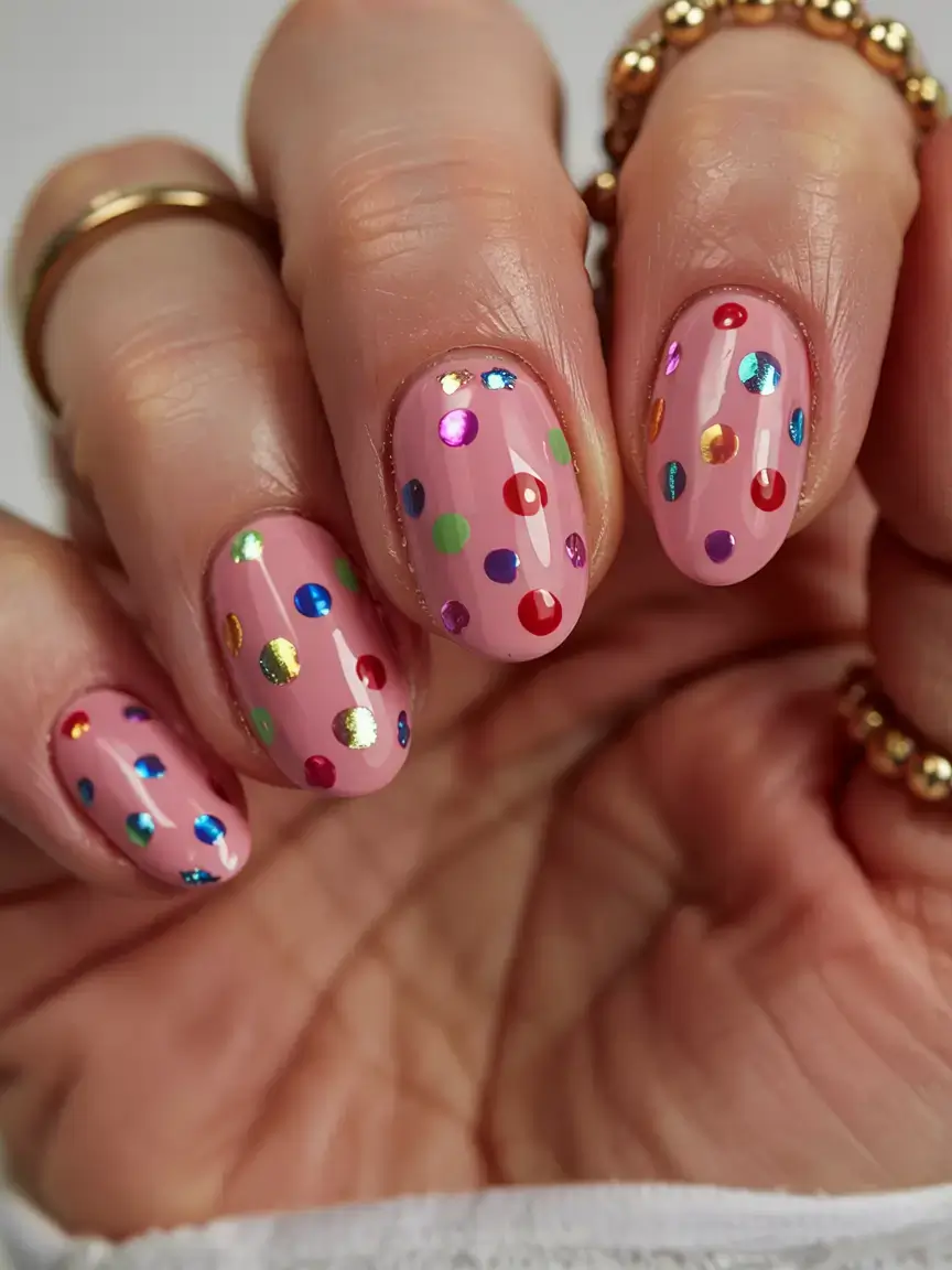 cute easy spring nail designs 2026 confetti polka dot nails