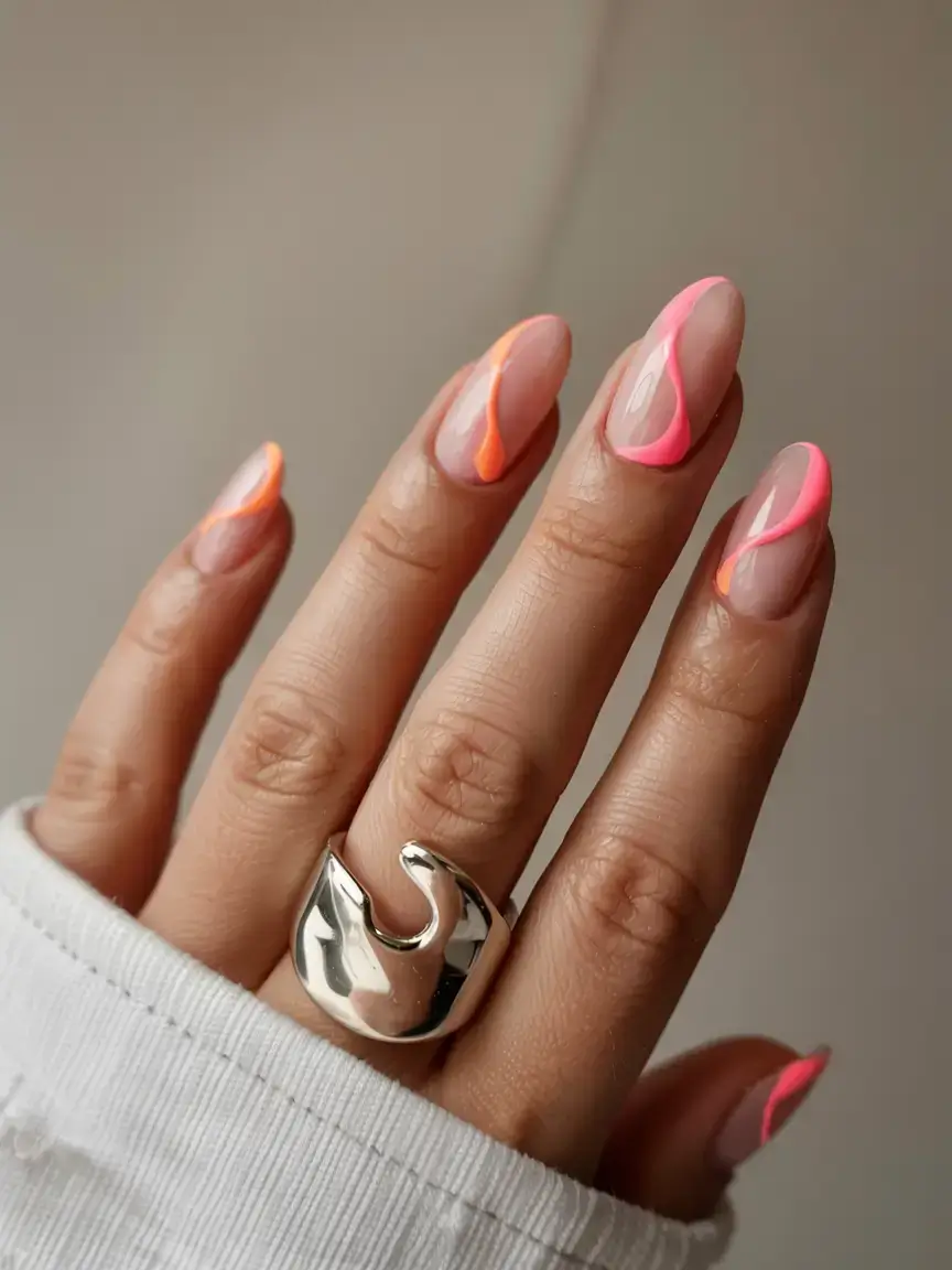 cute easy spring nail designs 2026 neon wave french tips