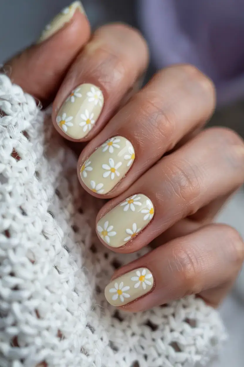cute easy spring nail designs 2026 daisy floral nails