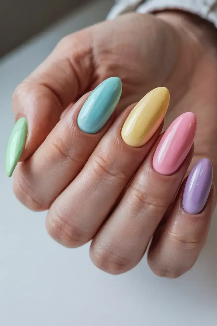 cute easy spring nail designs 2026 pastel rainbow manicure