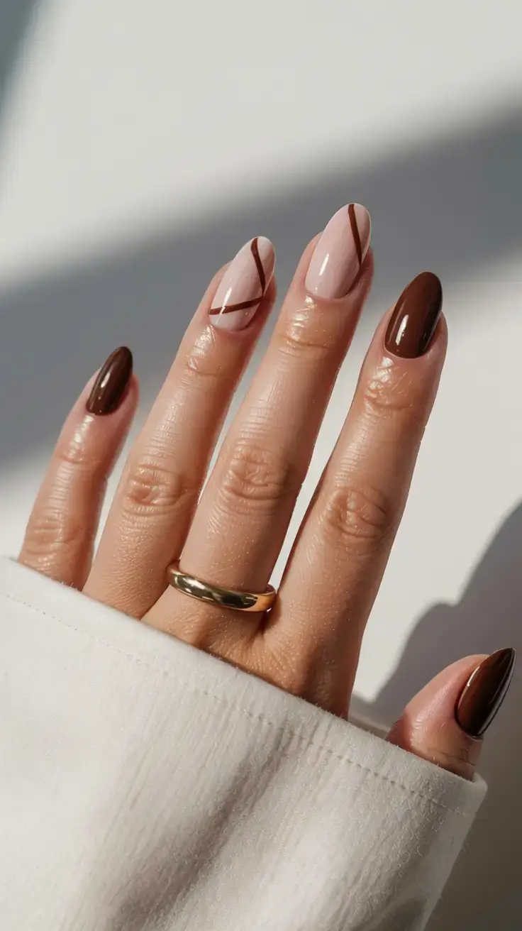 cute easy spring nail designs 2026 brown nails minimalist line art