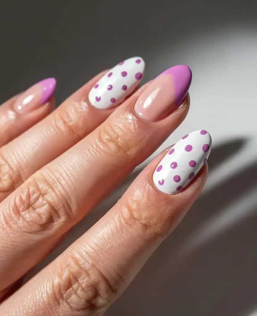 cute easy spring nail designs 2026 Purple Polka Dot Nails