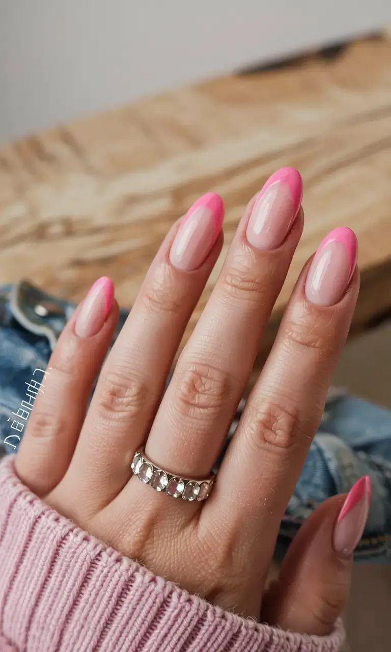 delicate spring oval nails 2026 Bright Pink French Tips for a Modern Spring Classic