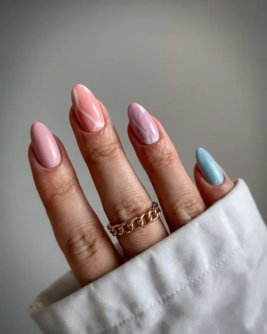 delicate spring oval nails 2026 Pastel Marble Mix for Soft Artistic Spring Nails