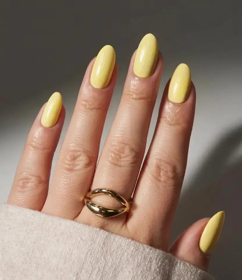 delicate spring oval nails 2026 Butter Yellow Minimalism That Feels Like Sunshine