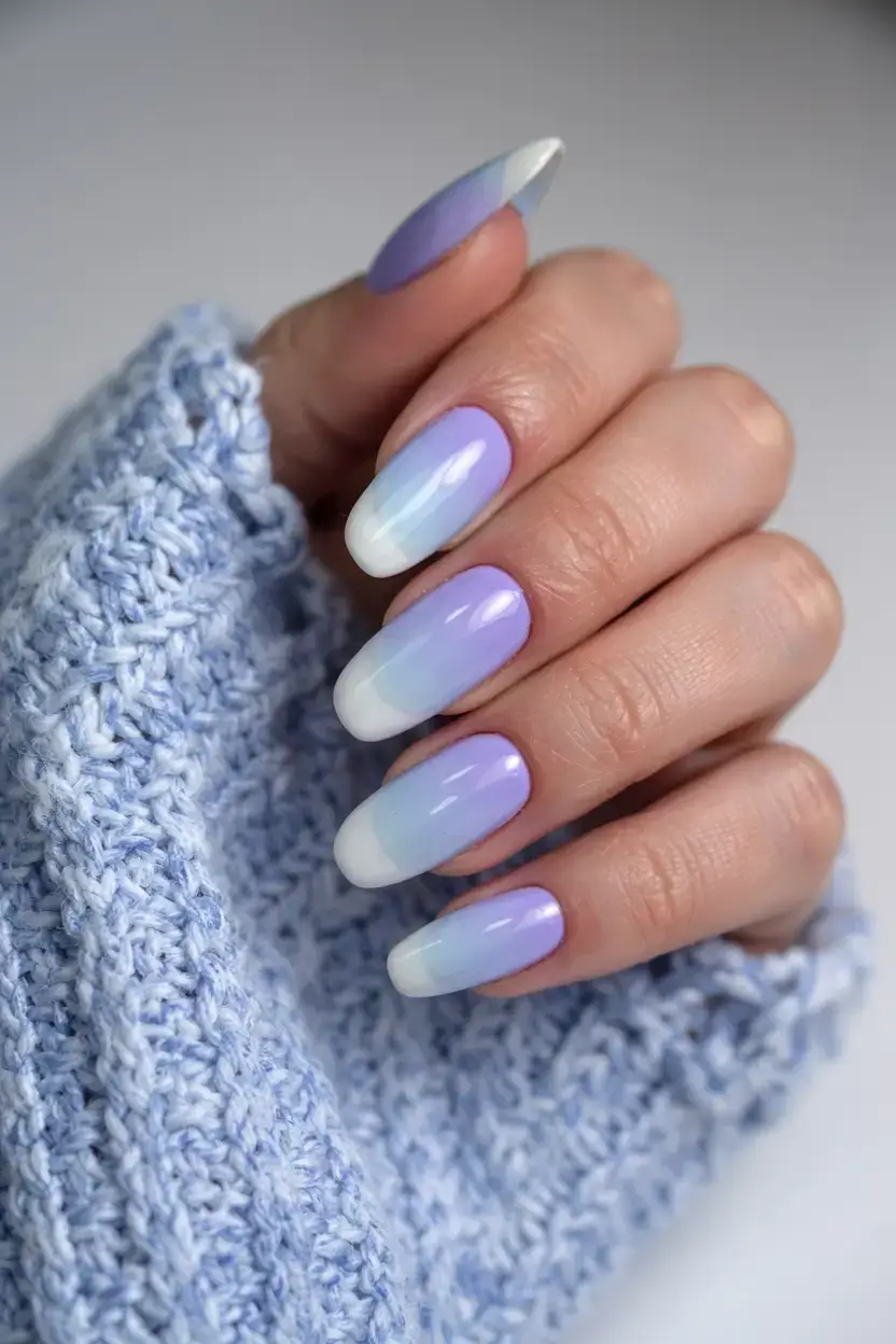 delicate spring oval nails 2026 Soft Lilac Gradient Nails with a Cloud-Like Fade