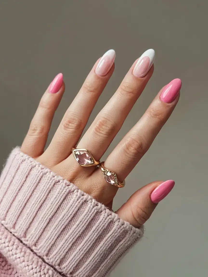delicate spring oval nails 2026 Pink French Ombre Oval Nails