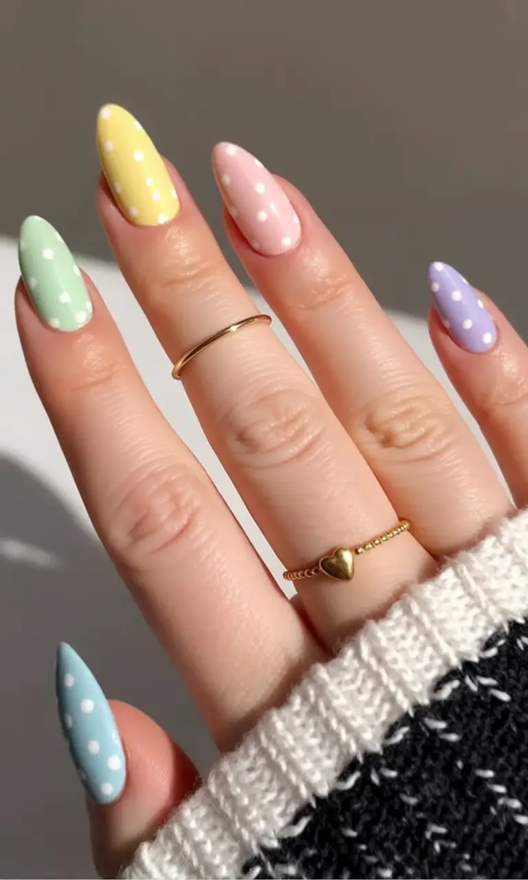 easter nails color ideas 2026 Polka Dot Easter Nails for a Sweet Retro Touch
