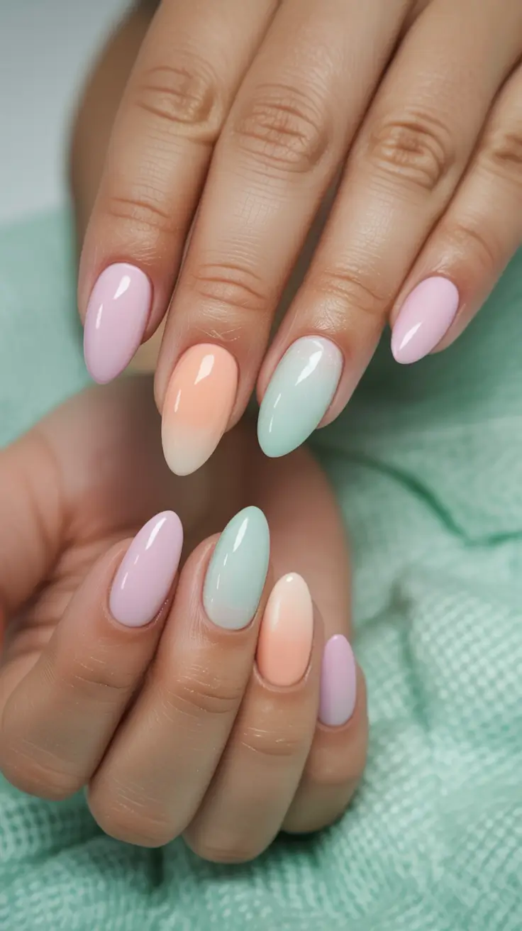 easter nails color ideas 2026 Pastel Ombré Almond Nails for a Soft Gradient Effect