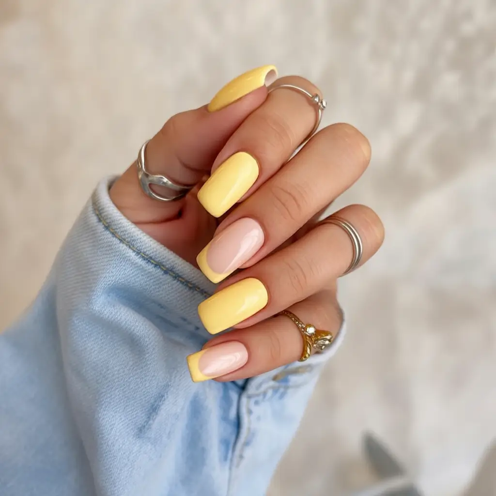 easter nails color ideas 2026 Butter Yellow French Tips for a Soft Spring Glow