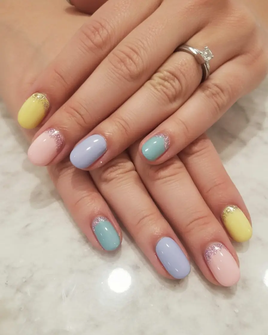 easter nails color ideas 2026 Pastel Glitter Accent Nails for a Festive Easter Look