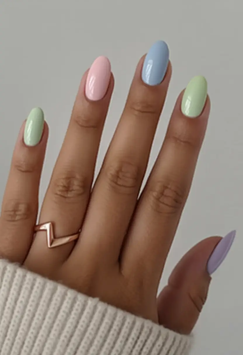 easter nails color ideas 2026 Soft Multicolor Pastel Nails for a Playful Easter Finish