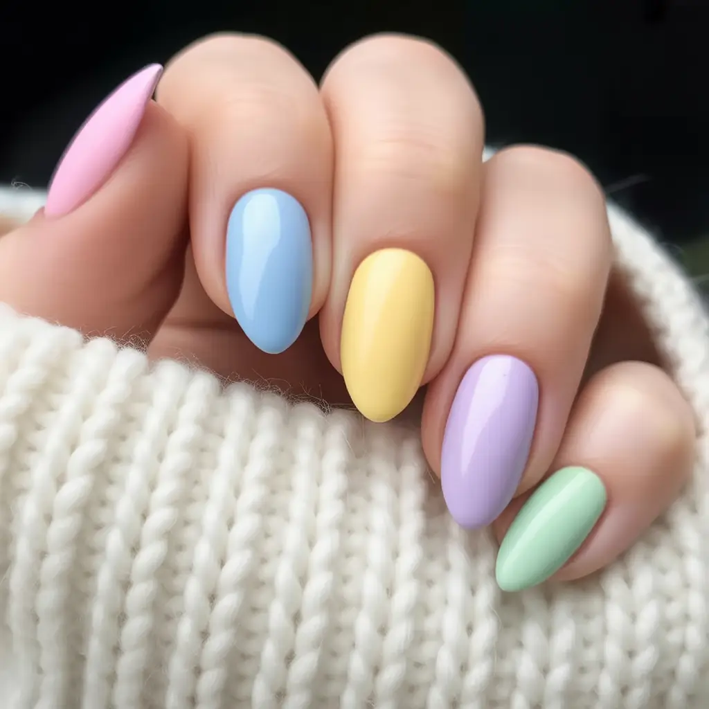 easter nails color ideas 2026 Matte Pastel Rainbow for a Cozy Spring Statement