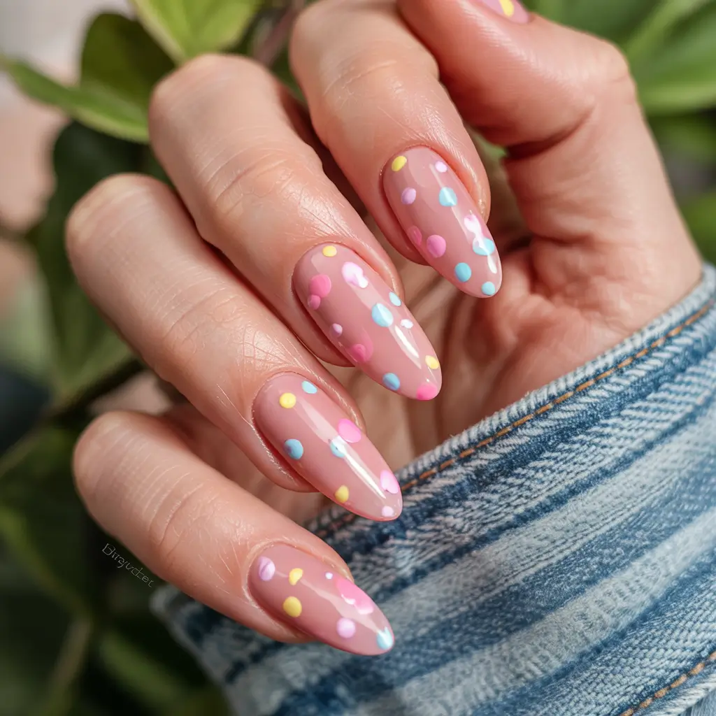 easter nails ideas 2026 Pastel Confetti Almond Nails for a Cheerful Spring Finish