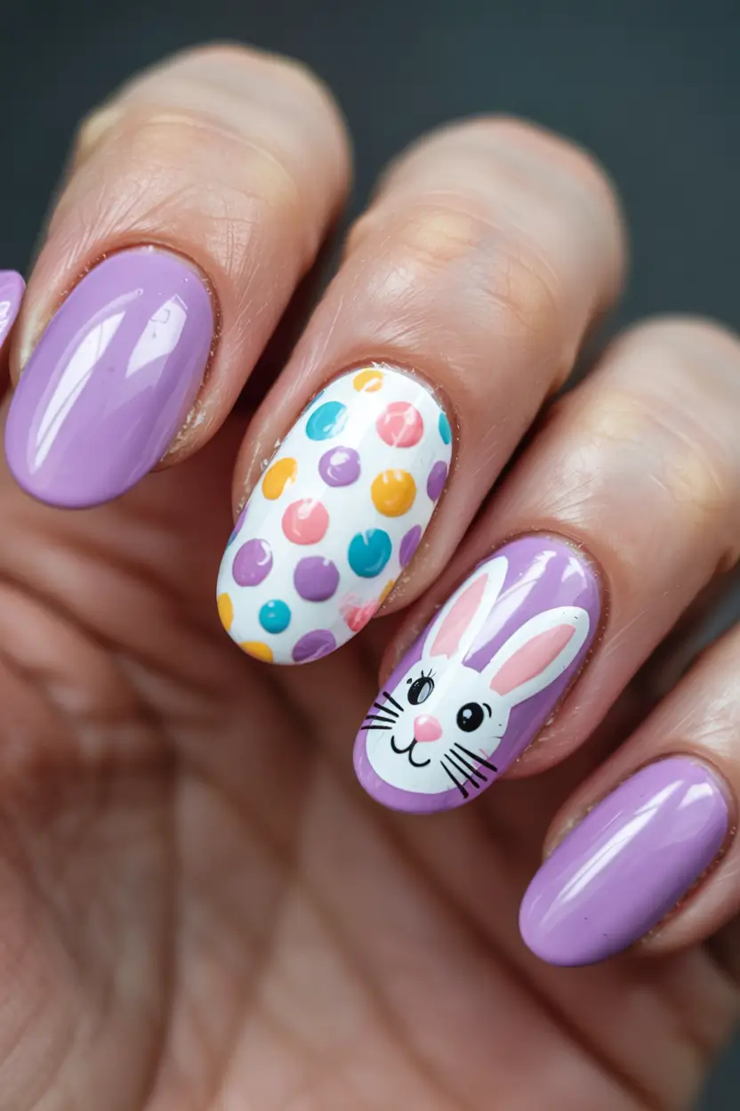 easter nails ideas 2026 Lavender Easter Bunny Accent Nail Art